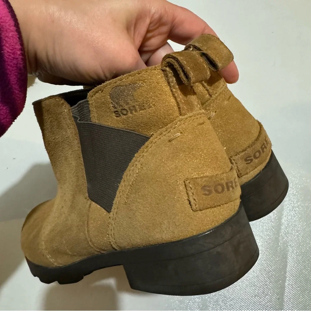 Sorel Emilie Brown Tan Suede Leather‎ Pull On Ankle Boots Women’s Size 5